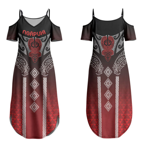 Aotearoa Maori Iwi Heritage Family Matching Summer Maxi Dress and Hawaiian Shirt Ngapuhi Kokowai