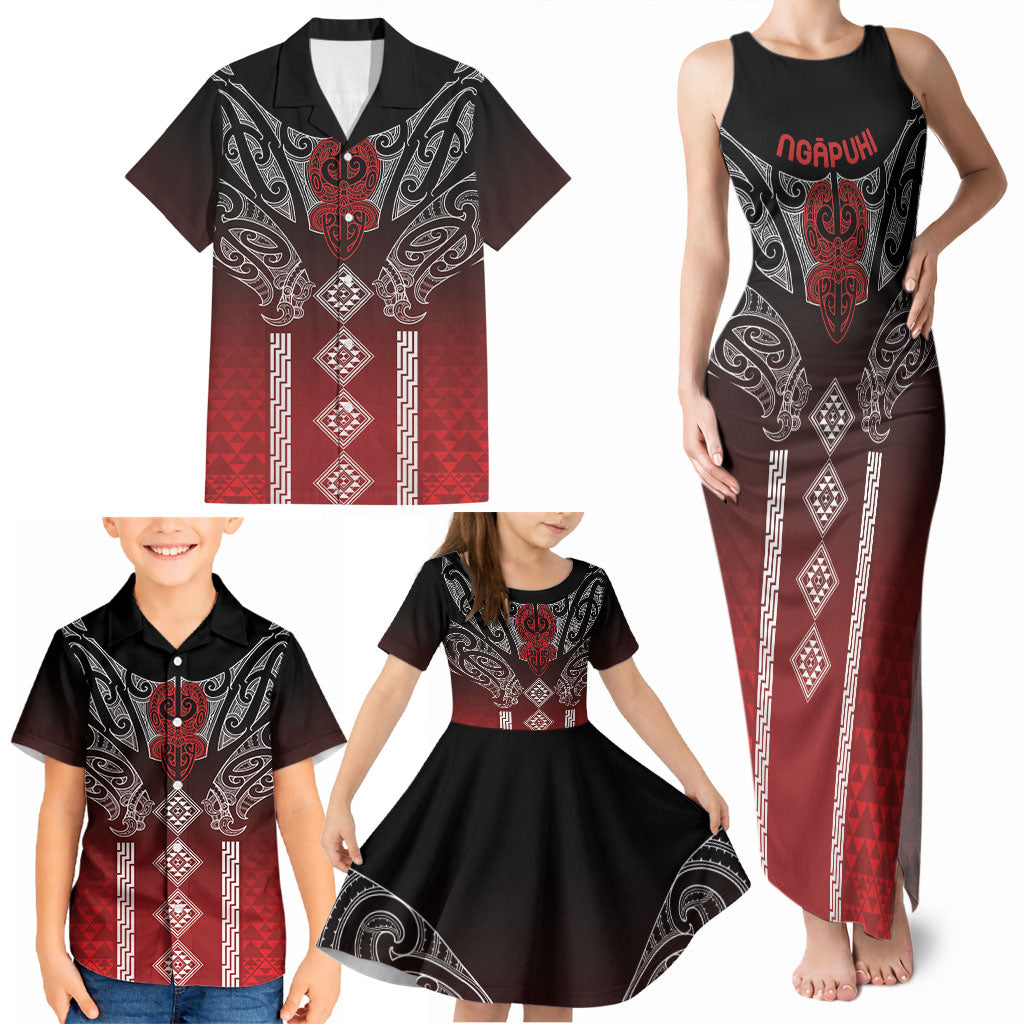 Aotearoa Maori Iwi Heritage Family Matching Tank Maxi Dress and Hawaiian Shirt Ngapuhi Kokowai