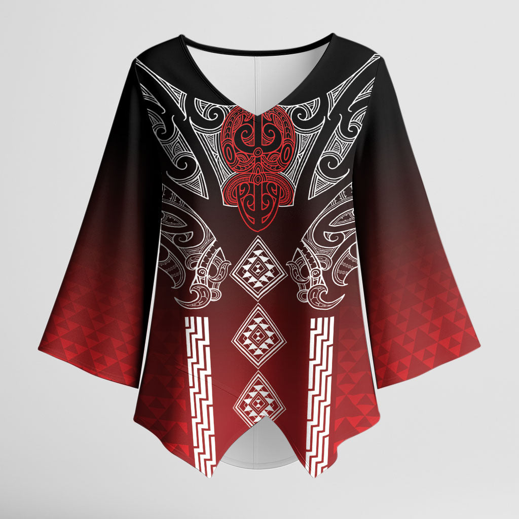 Aotearoa Maori Iwi Heritage Kimono Sleeve Blouse Ngapuhi Kokowai