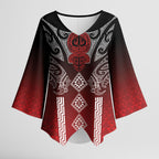 Aotearoa Maori Iwi Heritage Kimono Sleeve Blouse Ngapuhi Kokowai