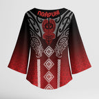 Aotearoa Maori Iwi Heritage Kimono Sleeve Blouse Ngapuhi Kokowai