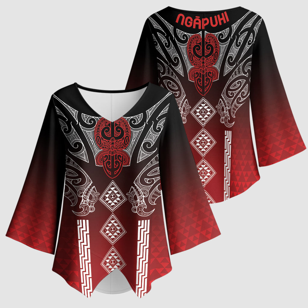 Aotearoa Maori Iwi Heritage Kimono Sleeve Blouse Ngapuhi Kokowai