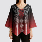 Aotearoa Maori Iwi Heritage Kimono Sleeve Blouse Ngapuhi Kokowai