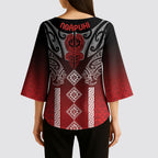 Aotearoa Maori Iwi Heritage Kimono Sleeve Blouse Ngapuhi Kokowai