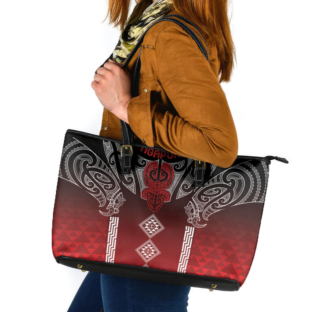 Aotearoa Maori Iwi Heritage Leather Tote Bag Ngapuhi Kokowai