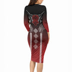 Aotearoa Maori Iwi Heritage Long Sleeve Bodycon Dress Ngapuhi Kokowai