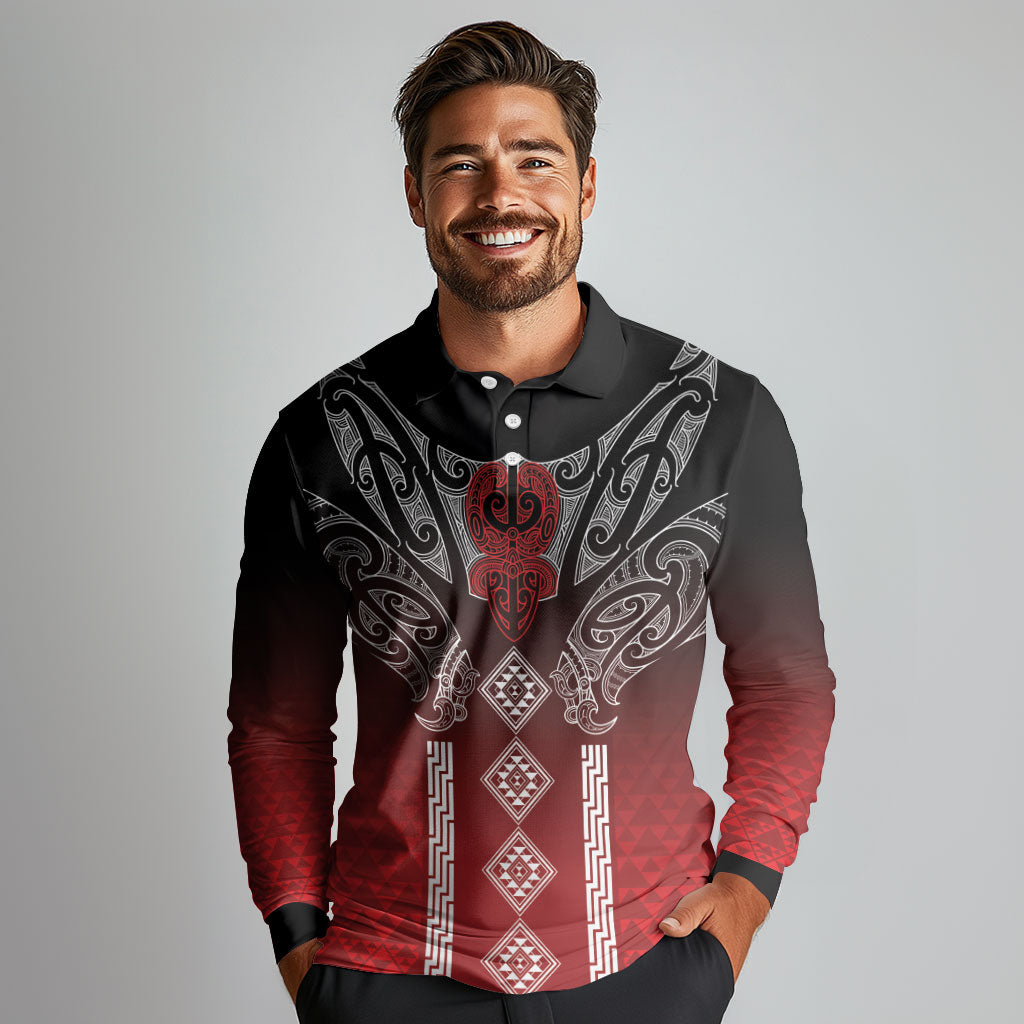Aotearoa Maori Iwi Heritage Long Sleeve Polo Shirt Ngapuhi Kokowai