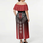 Aotearoa Maori Iwi Heritage Off Shoulder Maxi Dress Ngapuhi Kokowai