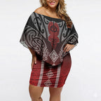 Aotearoa Maori Iwi Heritage Off Shoulder Short Dress Ngapuhi Kokowai