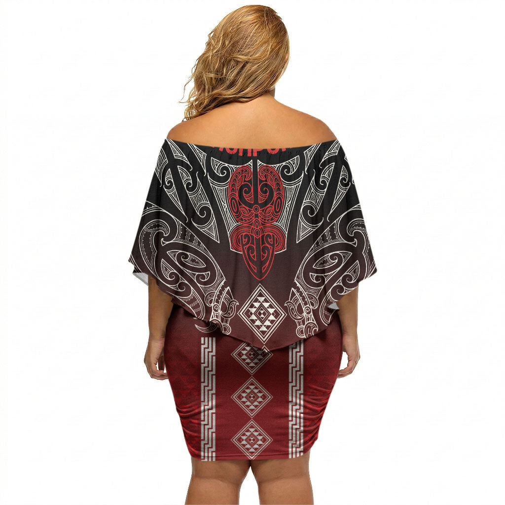 Aotearoa Maori Iwi Heritage Off Shoulder Short Dress Ngapuhi Kokowai