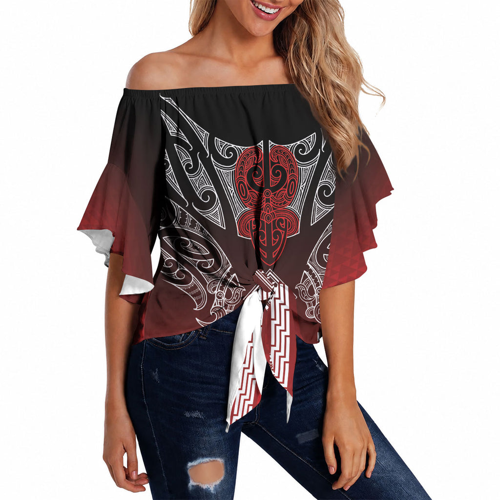 Aotearoa Maori Iwi Heritage Off Shoulder Wrap Waist Top Ngapuhi Kokowai