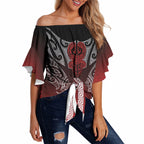 Aotearoa Maori Iwi Heritage Off Shoulder Wrap Waist Top Ngapuhi Kokowai