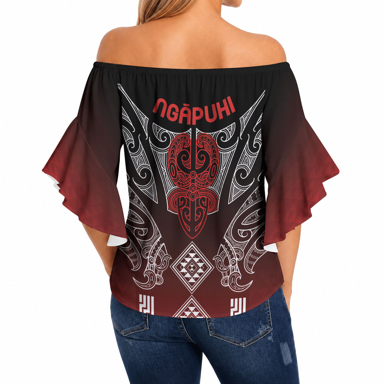 Aotearoa Maori Iwi Heritage Off Shoulder Wrap Waist Top Ngapuhi Kokowai