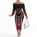 Aotearoa Maori Iwi Heritage Off The Shoulder Long Sleeve Dress Ngapuhi Kokowai