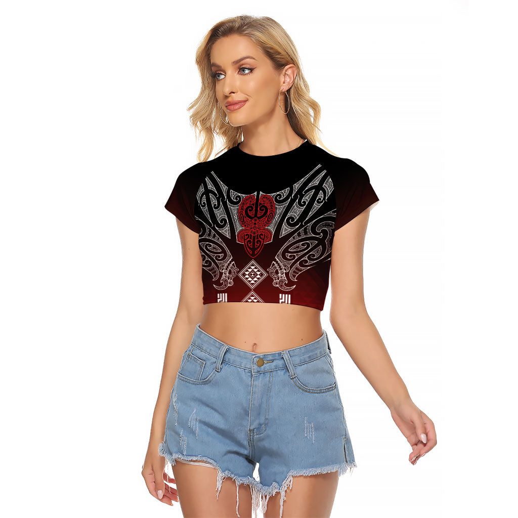 Aotearoa Maori Iwi Heritage Raglan Cropped T Shirt Ngapuhi Kokowai