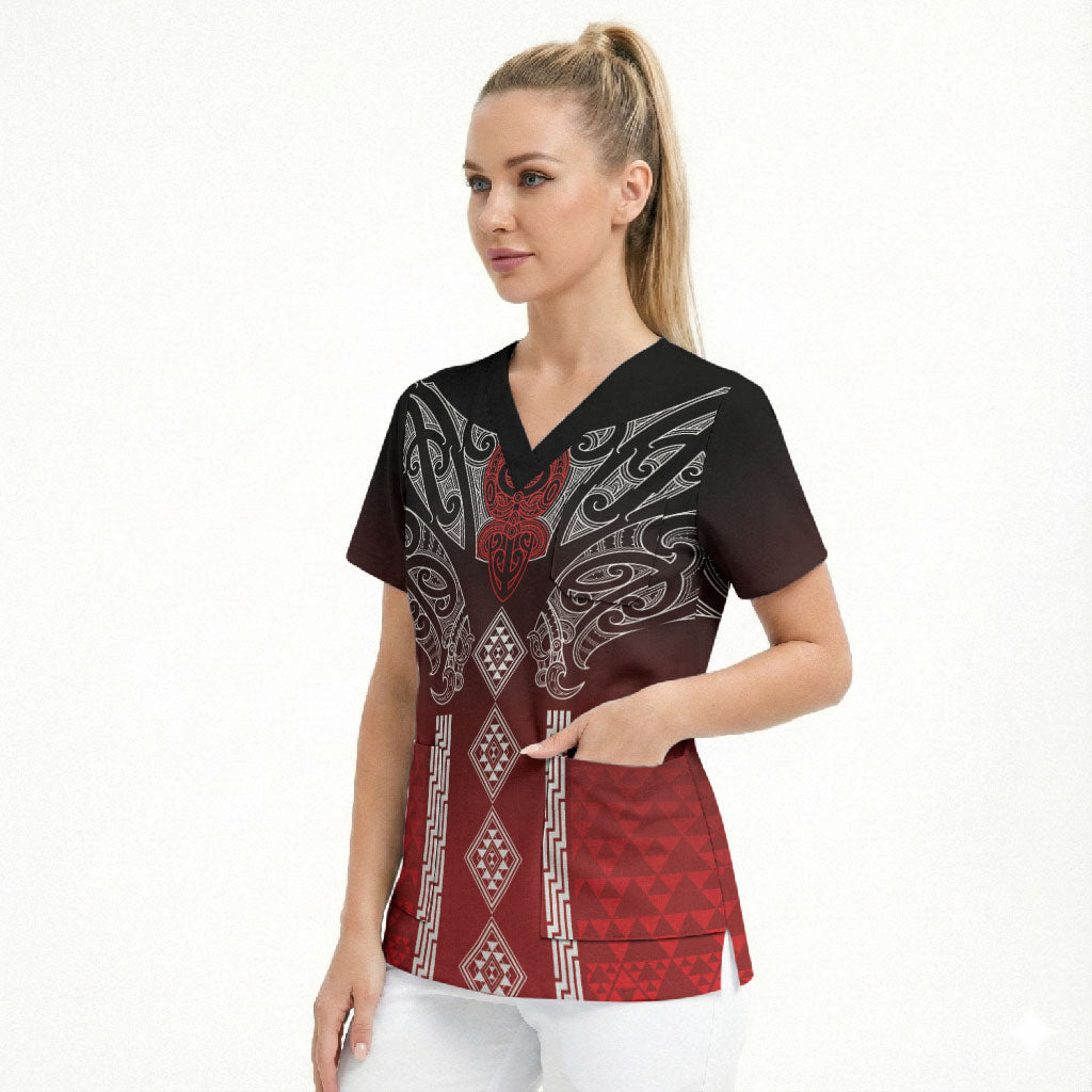 Aotearoa Maori Iwi Heritage Scrub Top Ngapuhi Kokowai