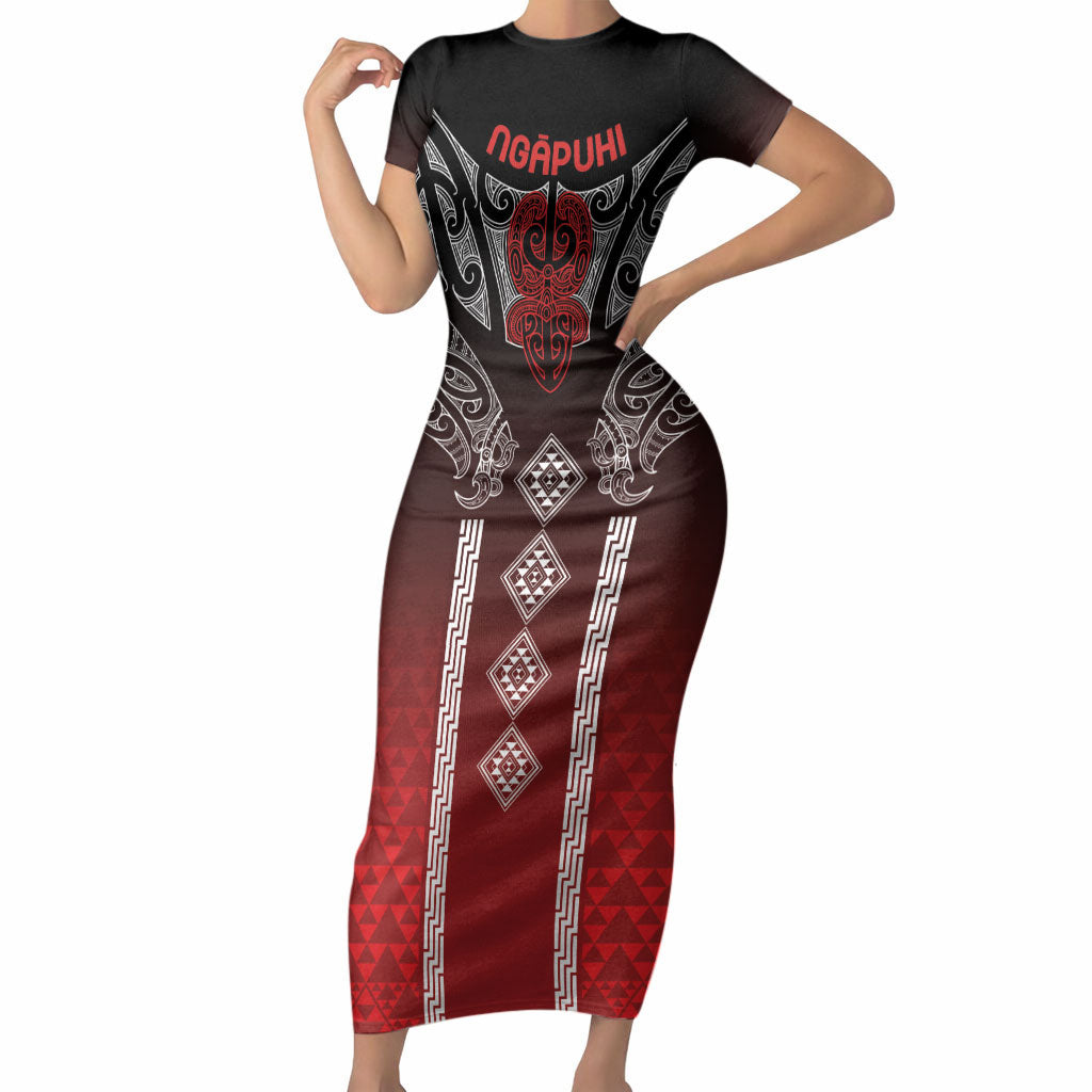 Aotearoa Maori Iwi Heritage Short Sleeve Bodycon Dress Ngapuhi Kokowai