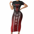 Aotearoa Maori Iwi Heritage Short Sleeve Bodycon Dress Ngapuhi Kokowai