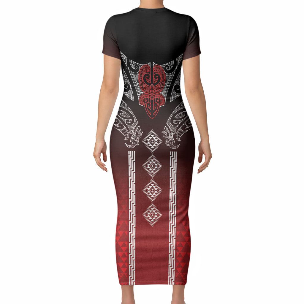 Aotearoa Maori Iwi Heritage Short Sleeve Bodycon Dress Ngapuhi Kokowai