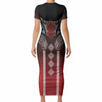 Aotearoa Maori Iwi Heritage Short Sleeve Bodycon Dress Ngapuhi Kokowai