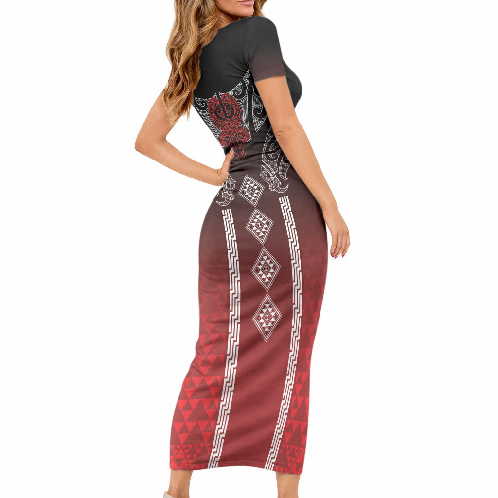 Aotearoa Maori Iwi Heritage Short Sleeve Bodycon Dress Ngapuhi Kokowai