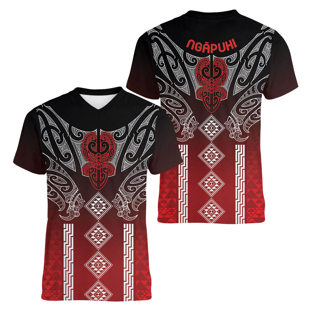 Aotearoa Maori Iwi Heritage Women V-Neck T-Shirt Ngapuhi Kokowai