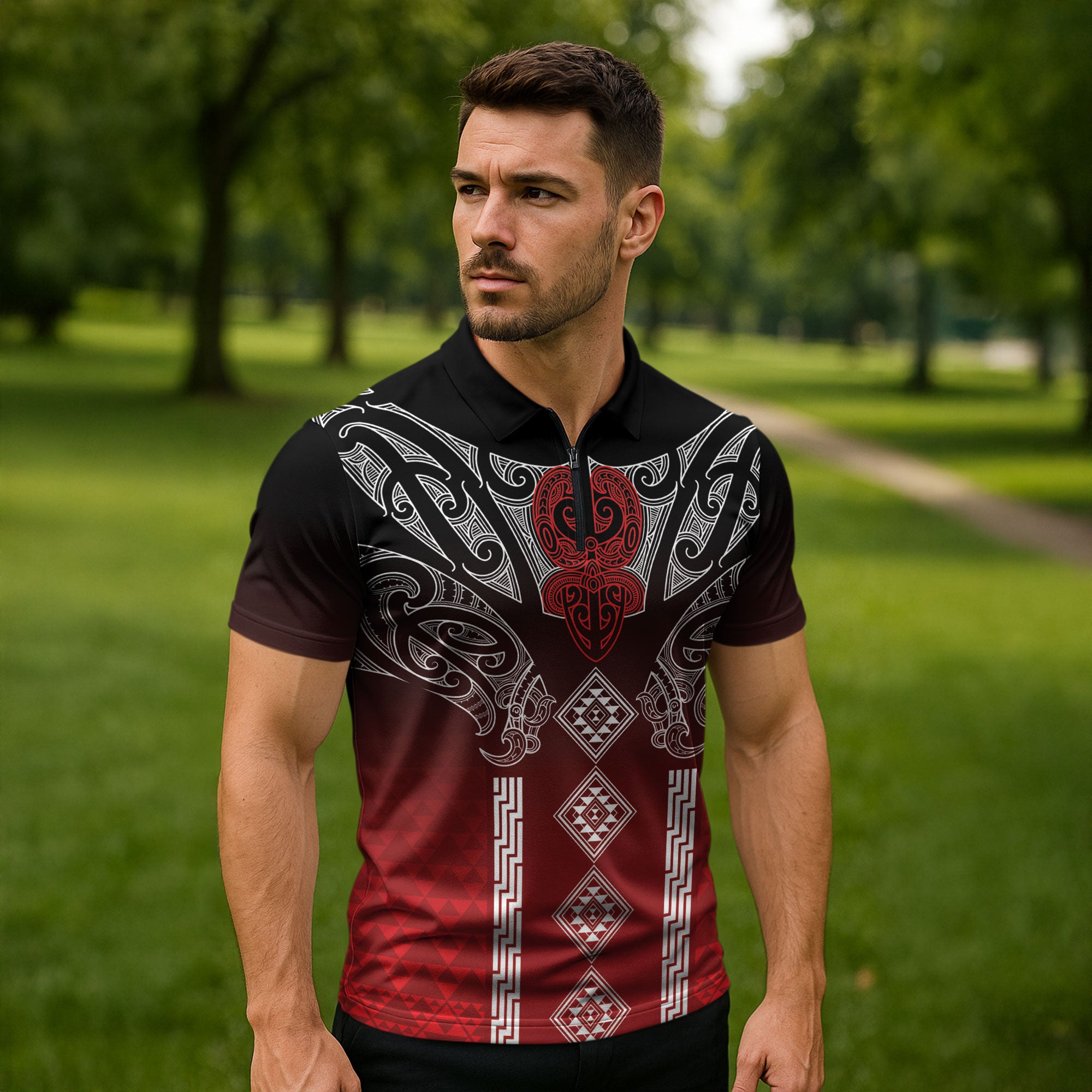 Aotearoa Maori Iwi Heritage Zipper Polo Shirt Ngapuhi Kokowai