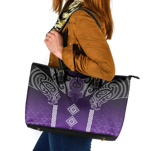 Aotearoa Maori Iwi Heritage Leather Tote Bag Ngati Porou Waiporoporo