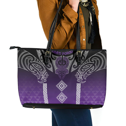 Aotearoa Maori Iwi Heritage Leather Tote Bag Ngati Porou Waiporoporo