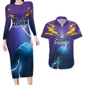 Storm Premiers Custom Couples Matching Long Sleeve Bodycon Dress and Hawaiian Shirt Thunder Catcher