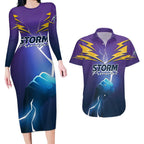 Storm Premiers Custom Couples Matching Long Sleeve Bodycon Dress and Hawaiian Shirt Thunder Catcher