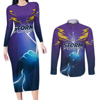 Storm Premiers Custom Couples Matching Long Sleeve Bodycon Dress and Long Sleeve Button Shirt Thunder Catcher