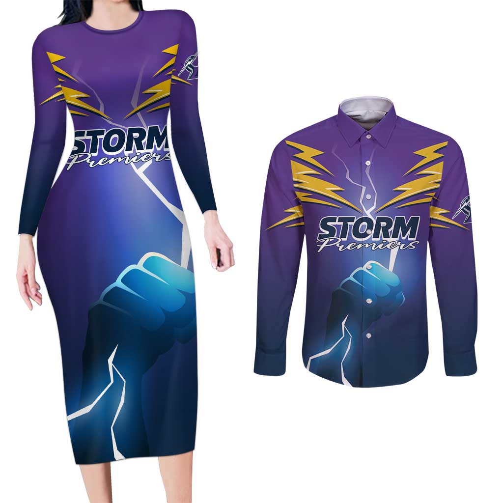 Storm Premiers Custom Couples Matching Long Sleeve Bodycon Dress and Long Sleeve Button Shirt Thunder Catcher