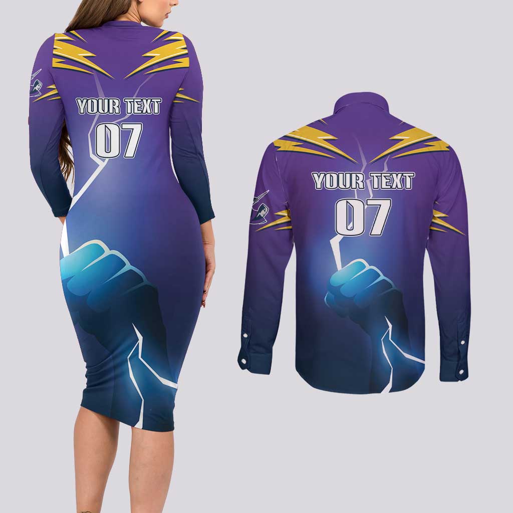 Storm Premiers Custom Couples Matching Long Sleeve Bodycon Dress and Long Sleeve Button Shirt Thunder Catcher