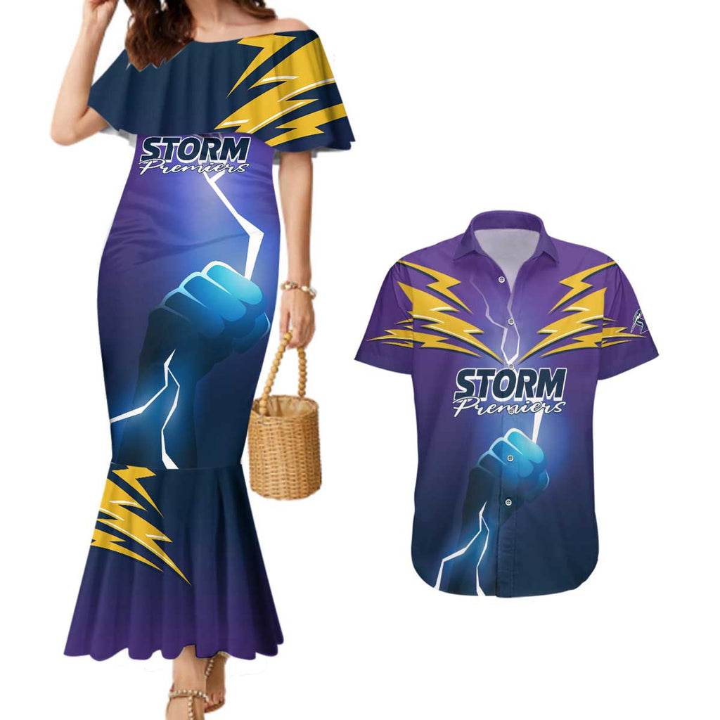 Storm Premiers Custom Couples Matching Mermaid Dress and Hawaiian Shirt Thunder Catcher