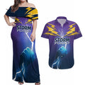 Storm Premiers Custom Couples Matching Off Shoulder Maxi Dress and Hawaiian Shirt Thunder Catcher