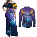 Storm Premiers Custom Couples Matching Off Shoulder Maxi Dress and Long Sleeve Button Shirt Thunder Catcher