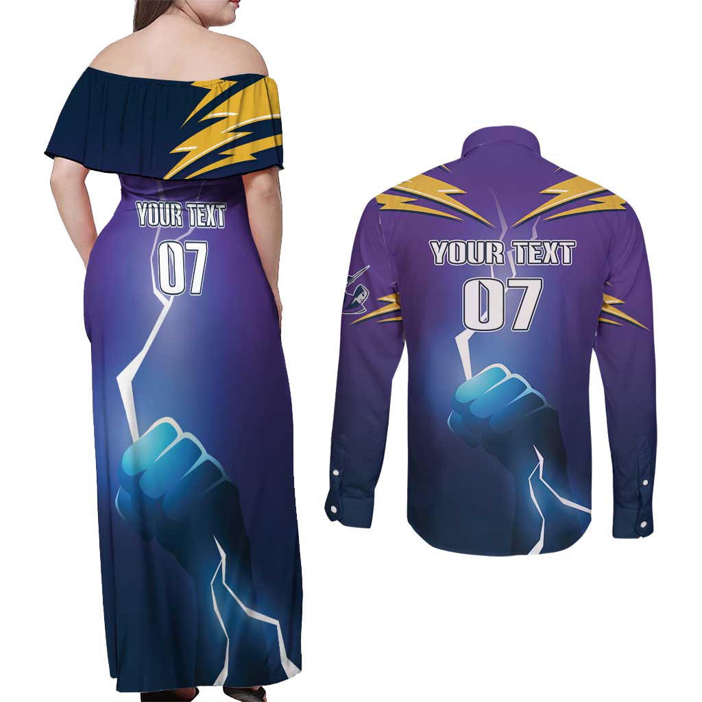 Storm Premiers Custom Couples Matching Off Shoulder Maxi Dress and Long Sleeve Button Shirt Thunder Catcher