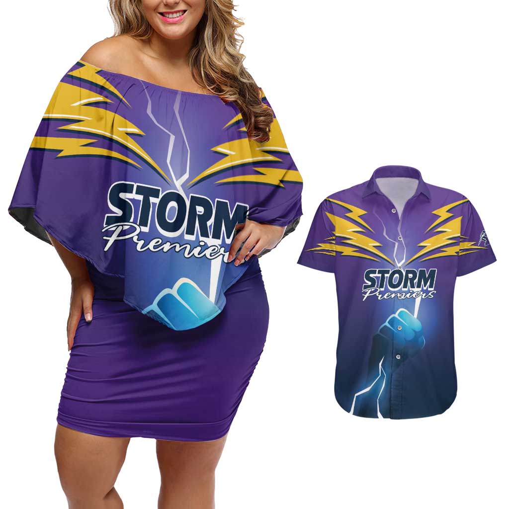 Storm Premiers Custom Couples Matching Off Shoulder Short Dress and Hawaiian Shirt Thunder Catcher