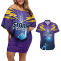 Storm Premiers Custom Couples Matching Off Shoulder Short Dress and Hawaiian Shirt Thunder Catcher