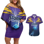 Storm Premiers Custom Couples Matching Off Shoulder Short Dress and Hawaiian Shirt Thunder Catcher