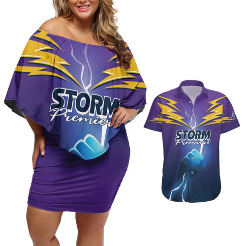 Storm Premiers Custom Couples Matching Off Shoulder Short Dress and Hawaiian Shirt Thunder Catcher