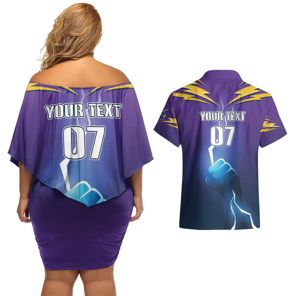 Storm Premiers Custom Couples Matching Off Shoulder Short Dress and Hawaiian Shirt Thunder Catcher