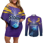 Storm Premiers Custom Couples Matching Off Shoulder Short Dress and Long Sleeve Button Shirt Thunder Catcher