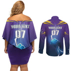 Storm Premiers Custom Couples Matching Off Shoulder Short Dress and Long Sleeve Button Shirt Thunder Catcher