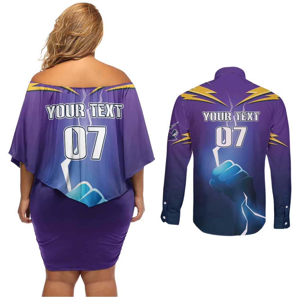 Storm Premiers Custom Couples Matching Off Shoulder Short Dress and Long Sleeve Button Shirt Thunder Catcher