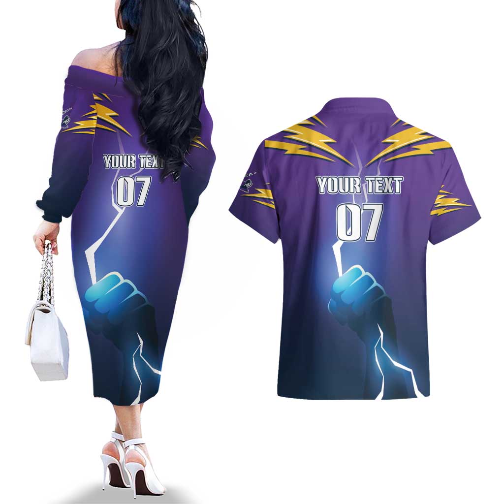 Storm Premiers Custom Couples Matching Off The Shoulder Long Sleeve Dress and Hawaiian Shirt Thunder Catcher
