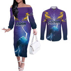 Storm Premiers Custom Couples Matching Off The Shoulder Long Sleeve Dress and Long Sleeve Button Shirt Thunder Catcher