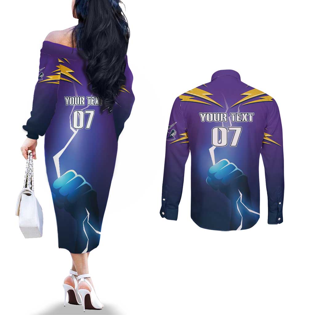Storm Premiers Custom Couples Matching Off The Shoulder Long Sleeve Dress and Long Sleeve Button Shirt Thunder Catcher