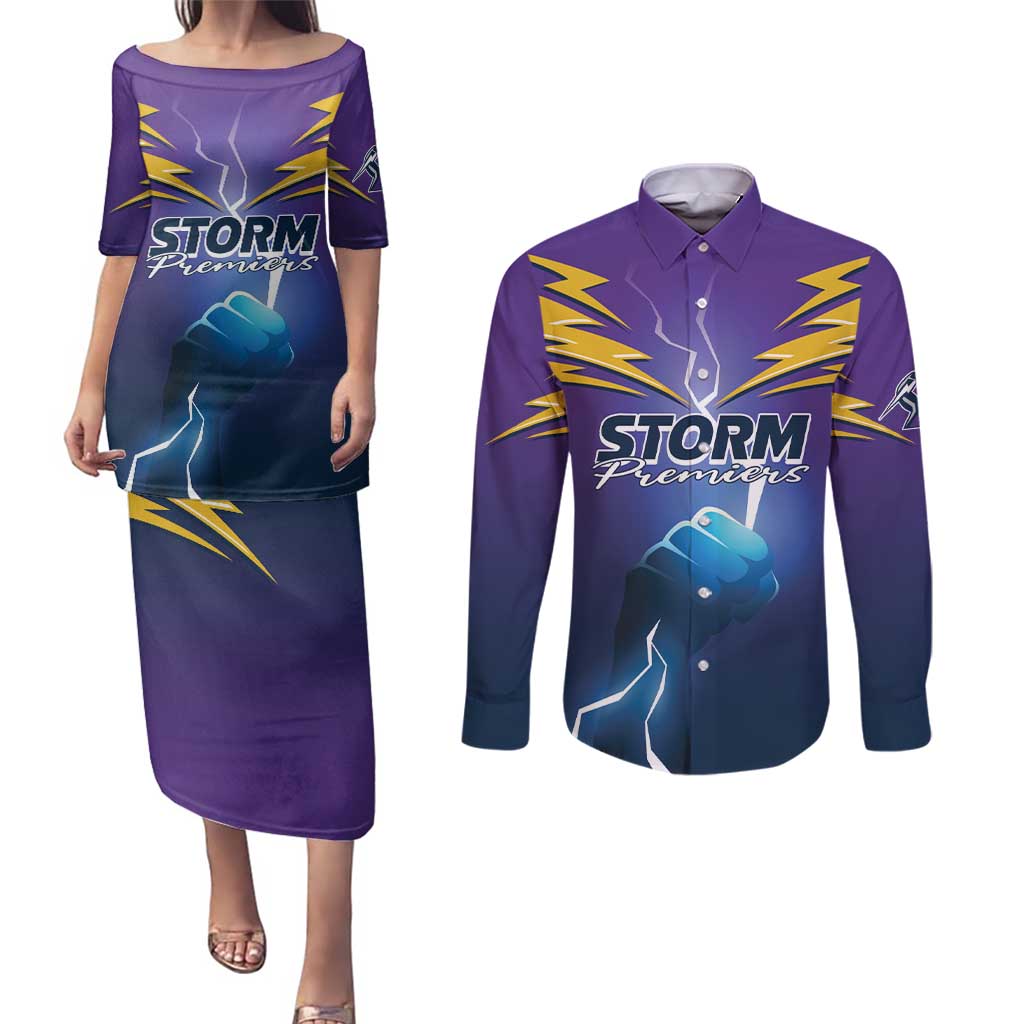 Storm Premiers Custom Couples Matching Puletasi and Long Sleeve Button Shirt Thunder Catcher